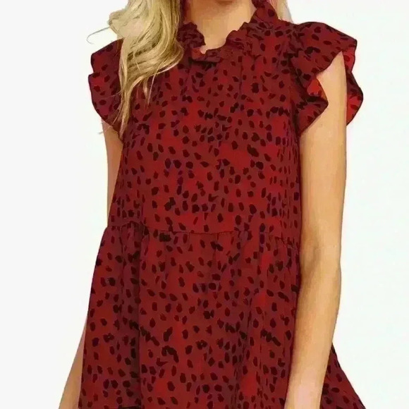 Casual Floral Print Ruffle Neck Babydoll Tunic Top XL - Cap Sleeve, Loose Fit - Picture 1 of 4
